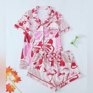 Floral Red and Pink Women's Pajama Set